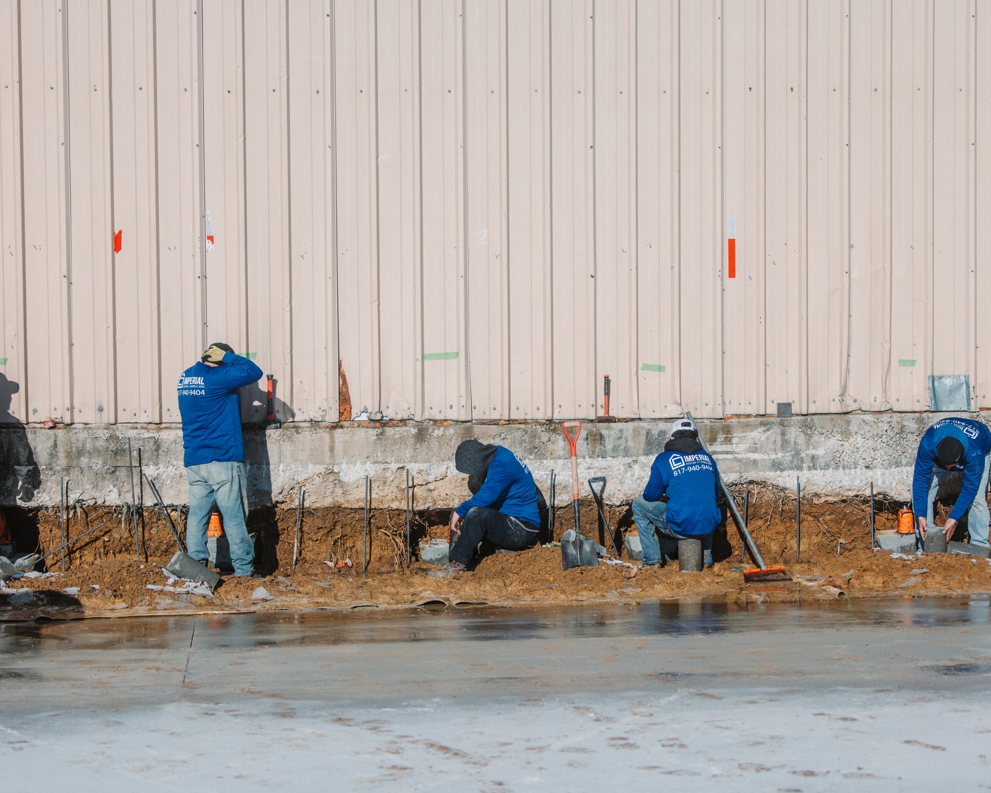 Warehouse crew, Imperial Foundation Repair job site in North Texas