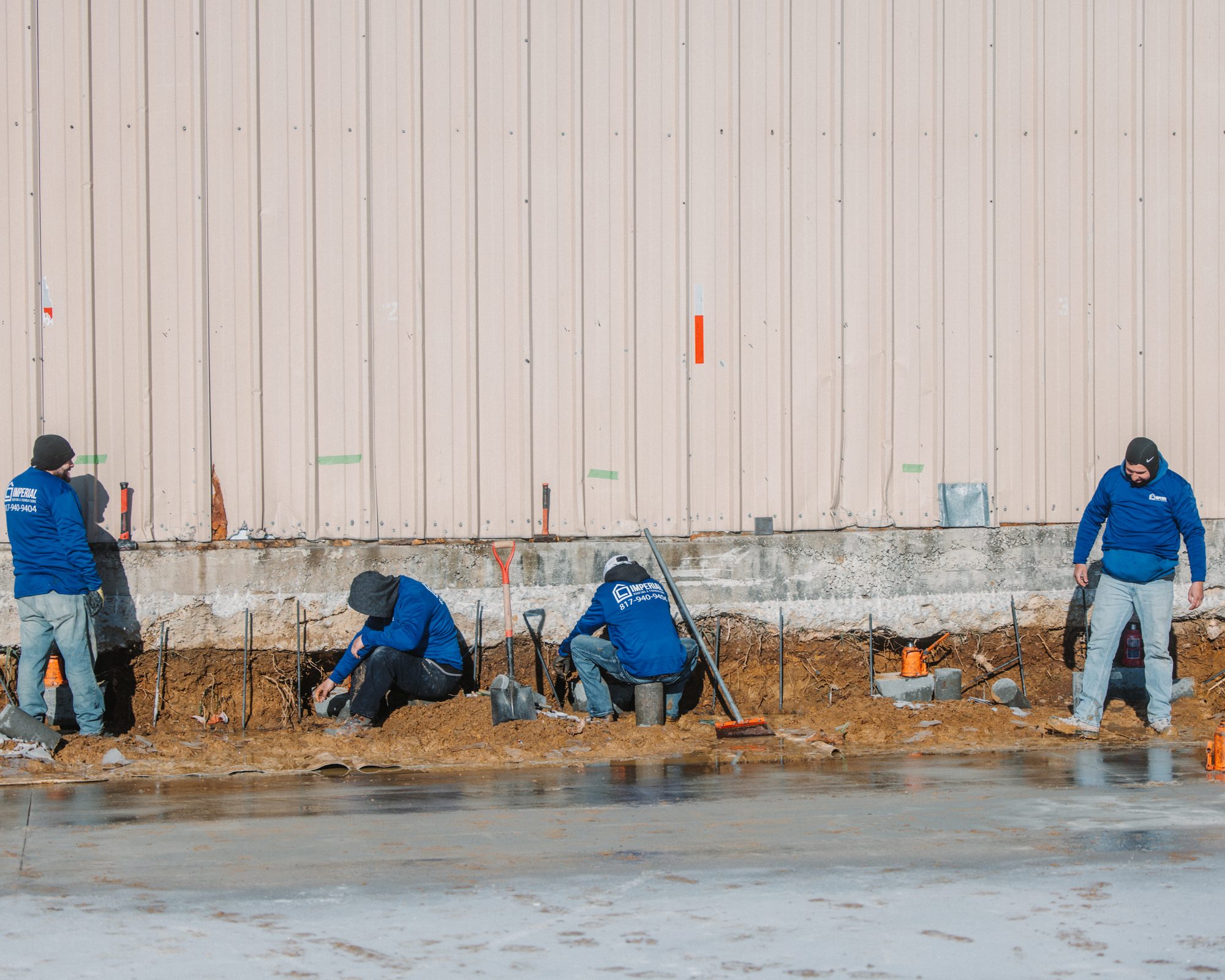 Warehouse crew, Imperial Foundation Repair job site in North Texas