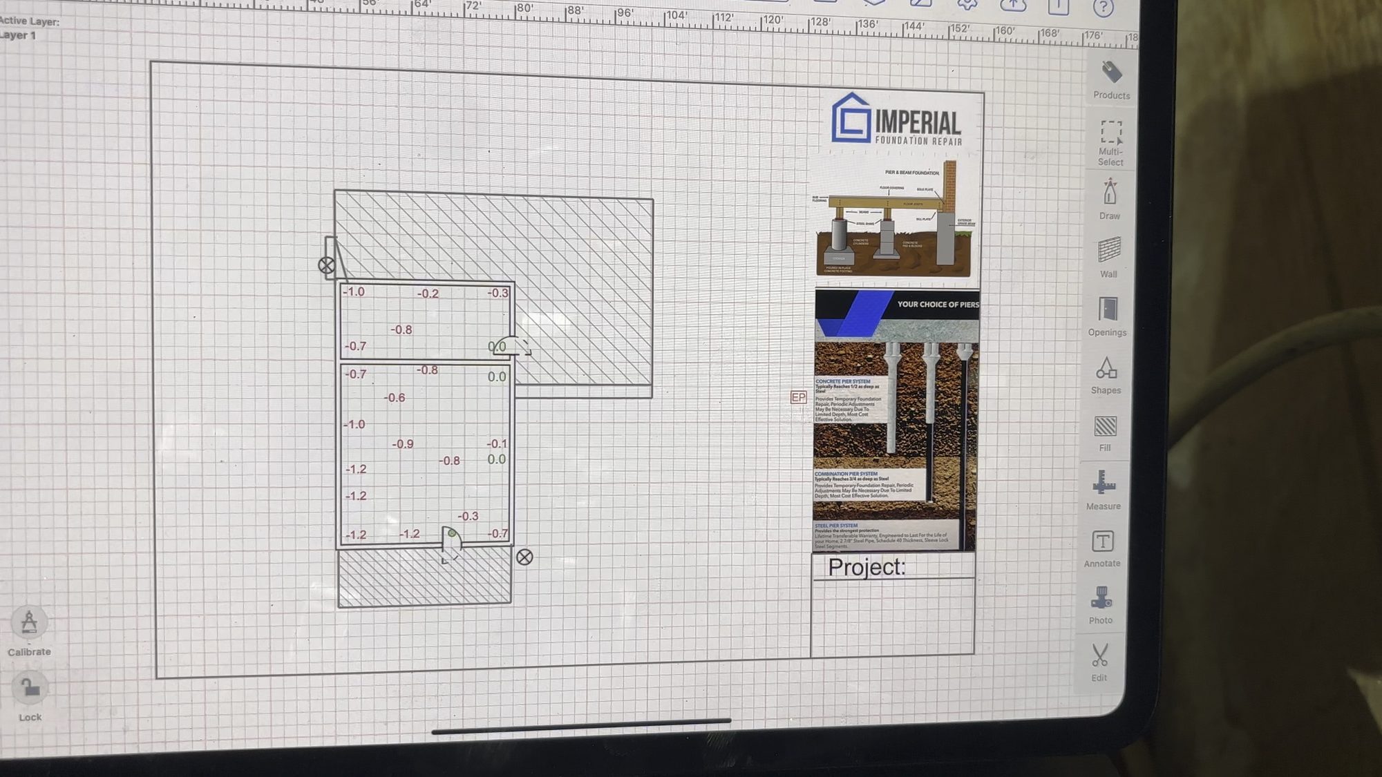 Branded foundation plan on ipad, Imperial Foundation Repair job site in North Texas