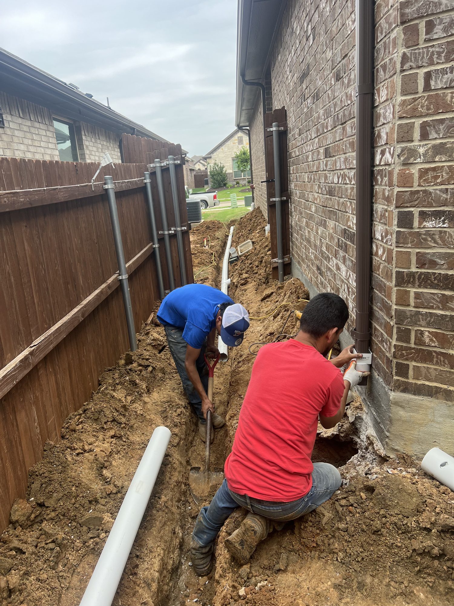 French drain install crew, Imperial Foundation Repair job site in North Texas