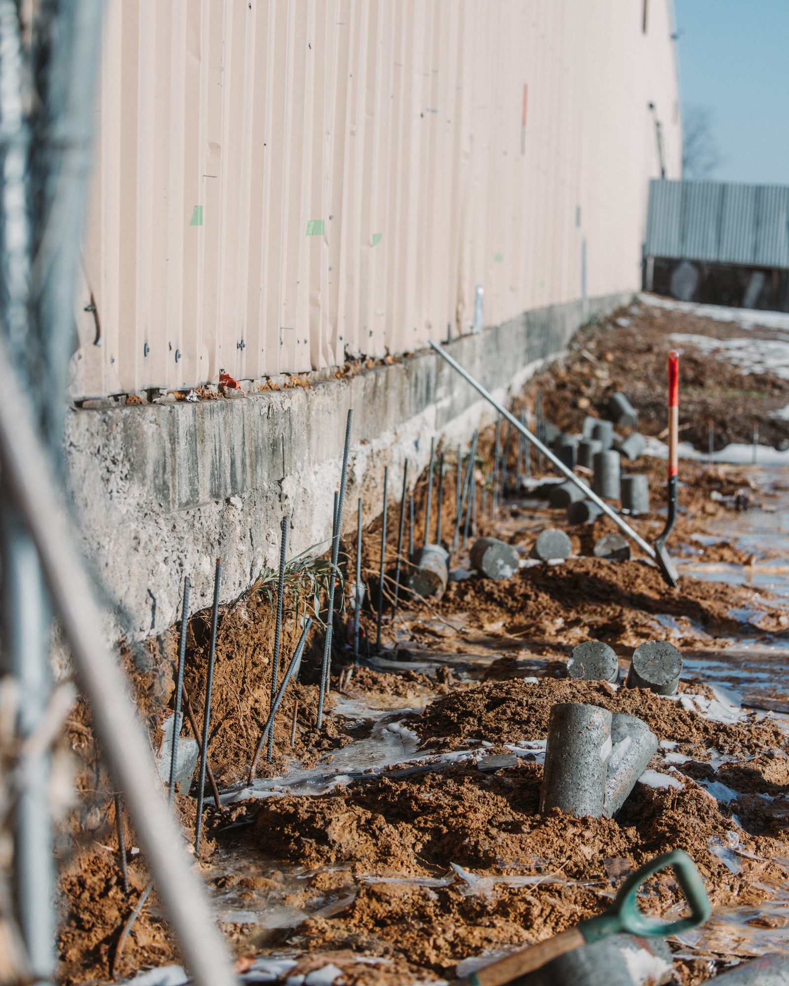 Warehouse pier line, Imperial Foundation Repair job site in North Texas