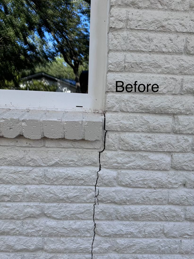 Limestone crack before repair, Imperial Foundation Repair job site in North Texas