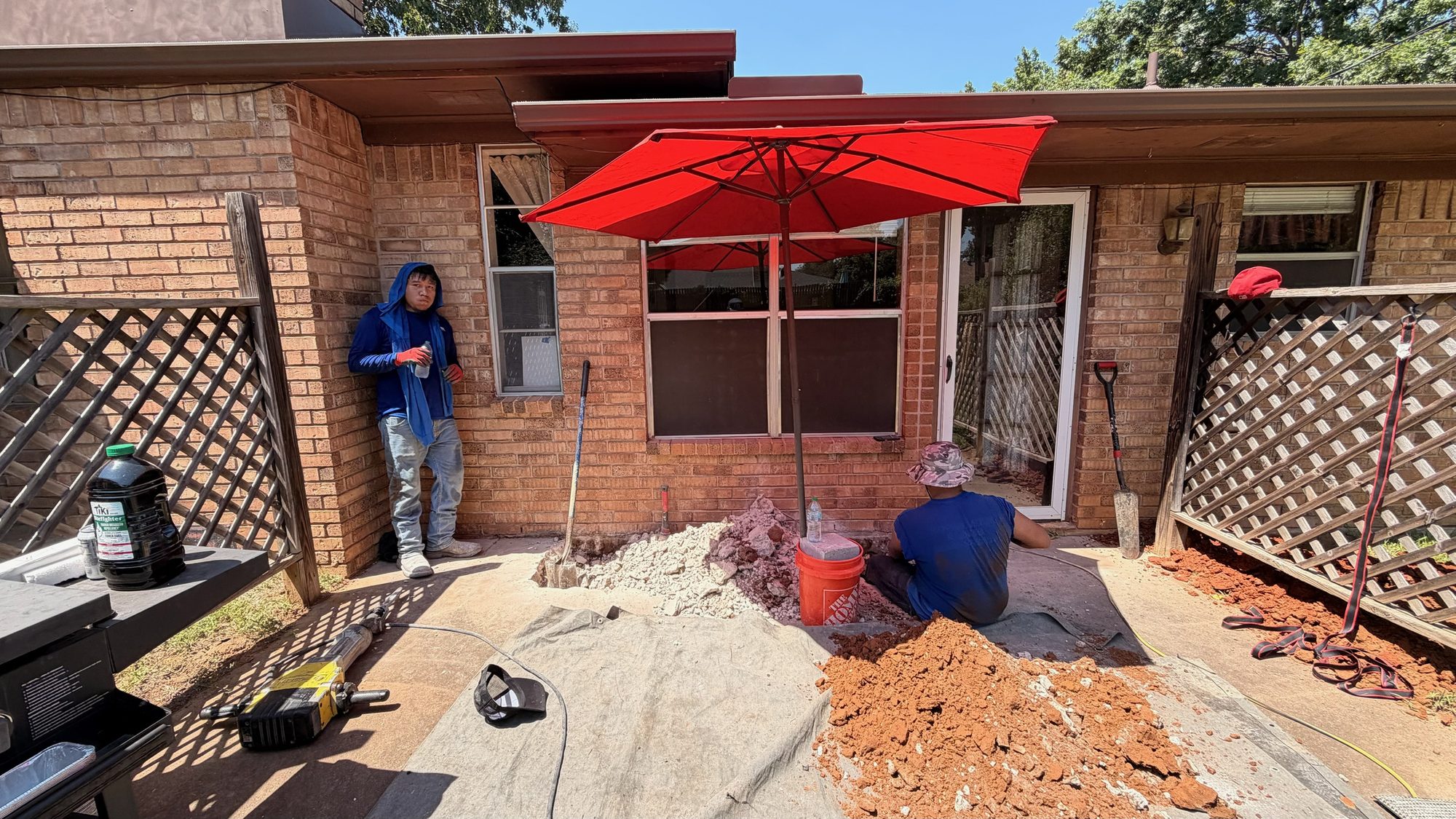 Patio concrete breakout jobsite, Imperial Foundation Repair job site in North Texas