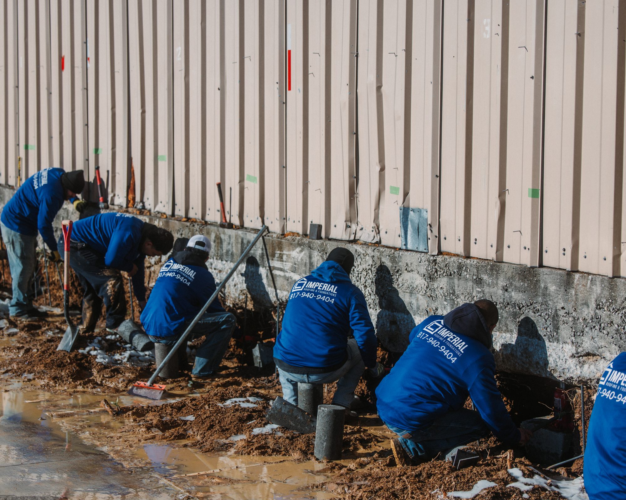 Warehouse crew wide, Imperial Foundation Repair job site in North Texas